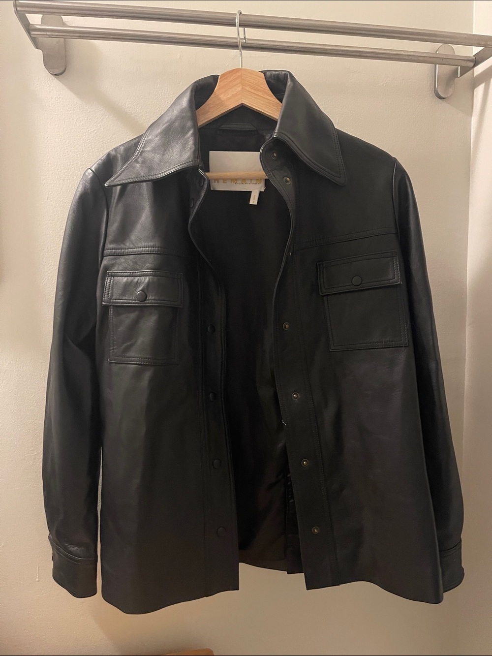 REMAIN Birger Christensen Black Faux Leather Shirt Jacket